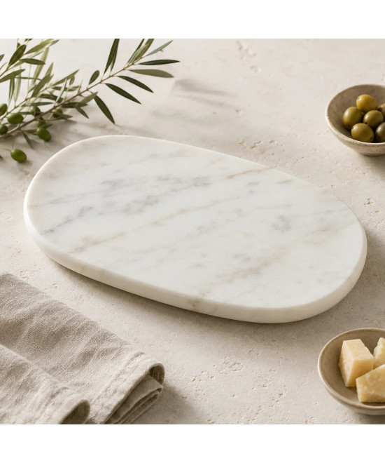 Bandeja de Mármol Blanco Macael | Diseño Ovalado