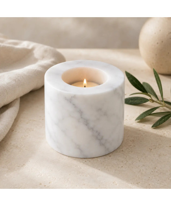 Portavelas de Mármol Blanco Macael | Decoración Natural