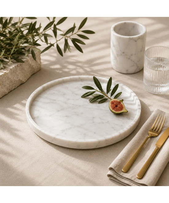 Plato de Mármol Blanco Macael | Decoración Premium